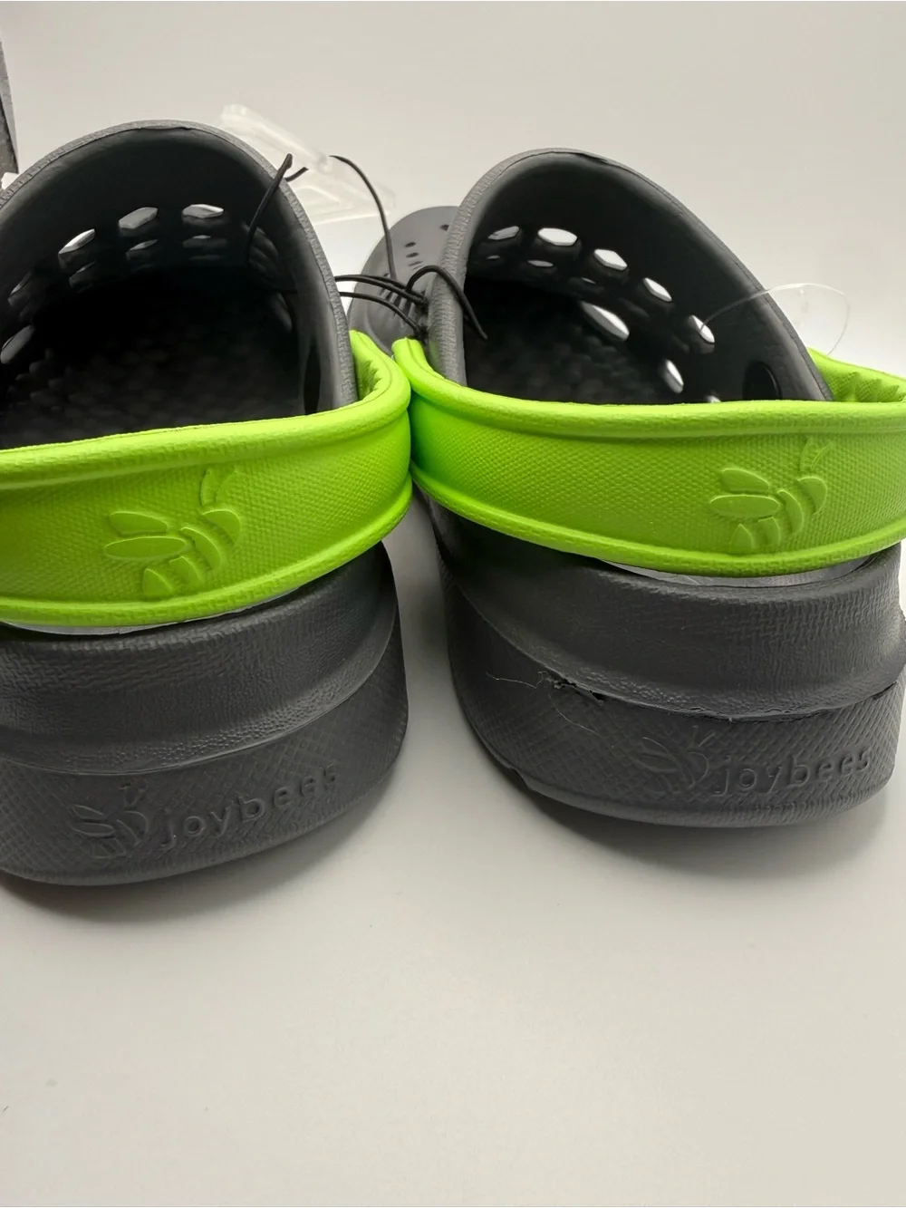 Joybees Crocs Kids Gray Clogs with Bright Green Heel Strap